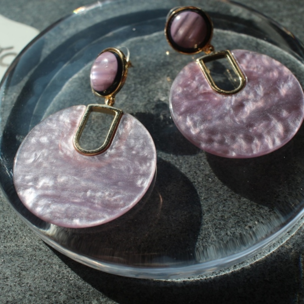 NEW Purple Large Huge Circle Disc Acrylic earrings - Picture 3 of 8